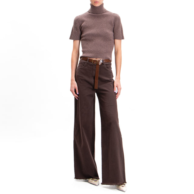 Tension in-Fringed Palazzo Pants - Dark Brown