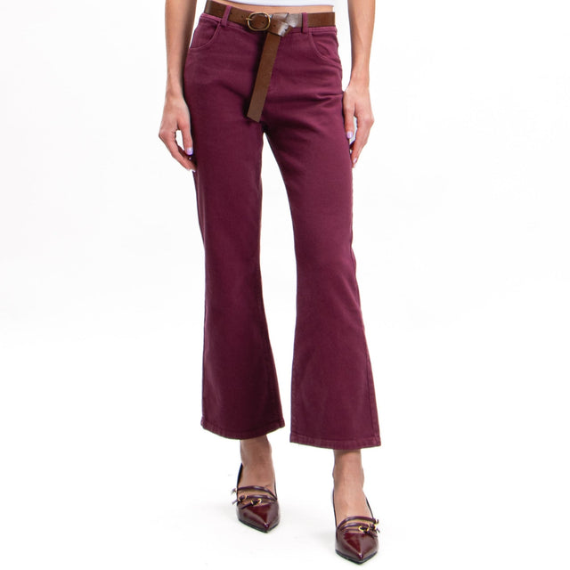 Tension in-Trumpet Pants with Belt - Bordeaux