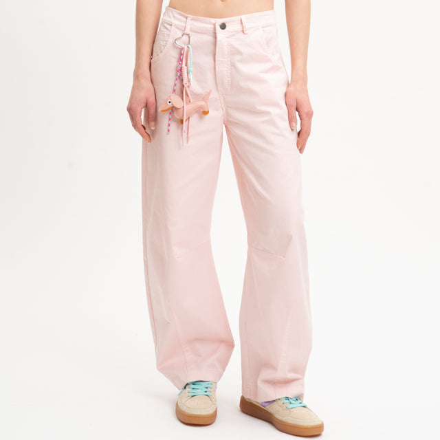 Tensione in-Pantalone barrel cotone elasticizzato con charms- rosa