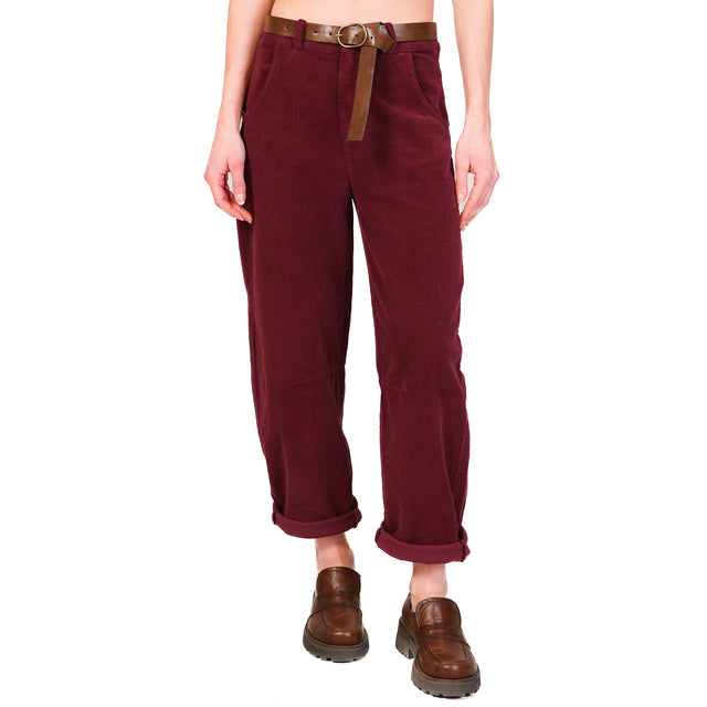 Tensione in-Pantalone baggy velluto millerighe elasticizzato - Bordeaux