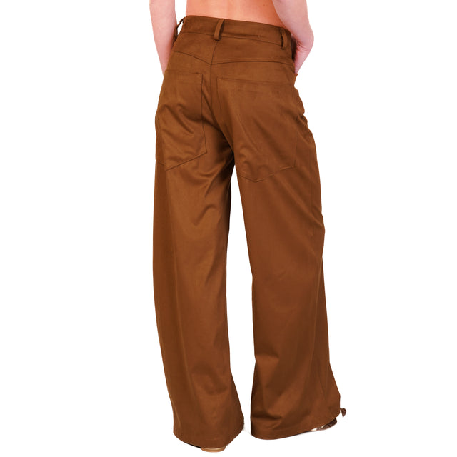 Tensione in-Pantalone GIUSI wide leg effetto suede - cognac