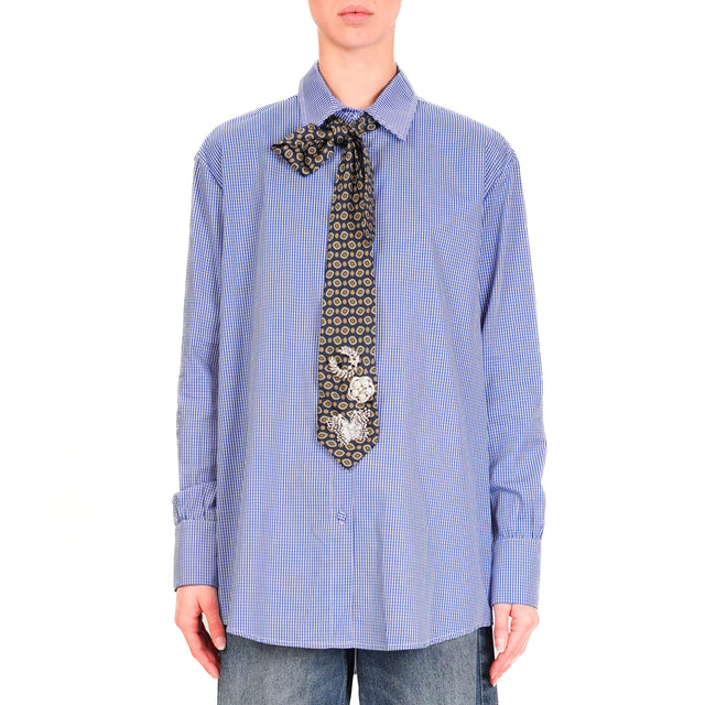 Tensione in-Camicia quadretti con cravatta - bianco/royal/blu