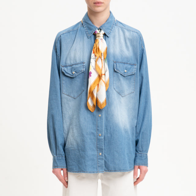 Tensione in-Camicia jeans con foulard - denim/latte/verde