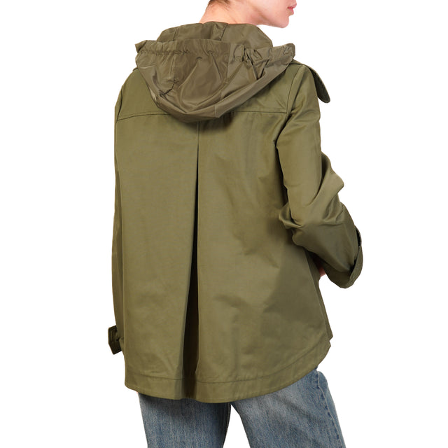 Tensione in-Trench in cotone con cappuccio nylon rimovibile - militare