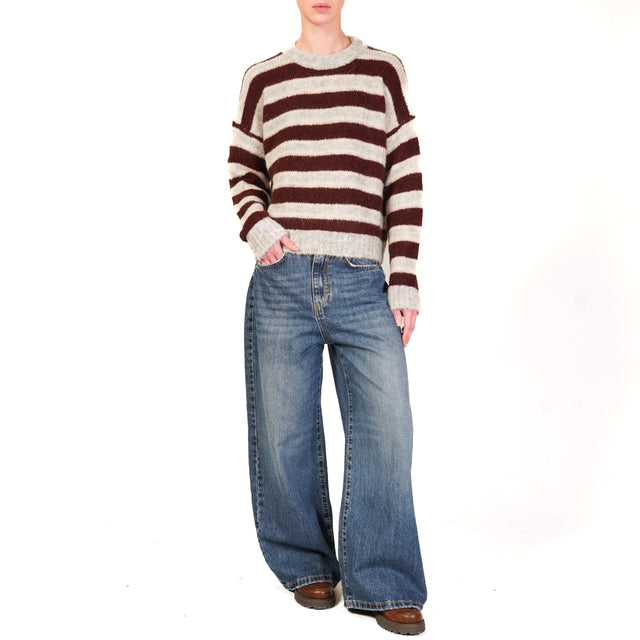 Tensione in-Maglia mohair elasticizzato a righe - grigio/bordeaux/panna