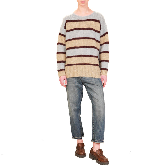 Tensione in-Maglia a righe mohair elasticizzato - beige/bordeaux/celeste