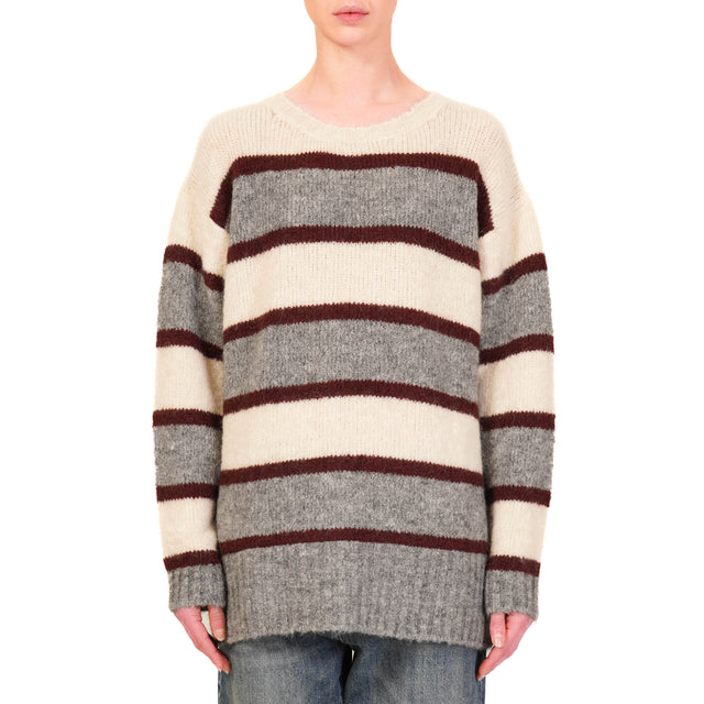 Tensione in-Maglia a righe mohair elasticizzato - grigio/bordeaux/panna