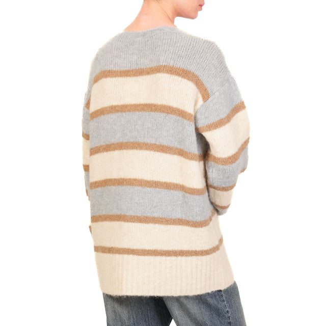 Tensione in-Maglia a righe mohair elasticizzato - panna/cammello/celeste