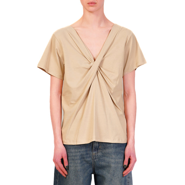 Tensione in-T-shirt scollo v - beige