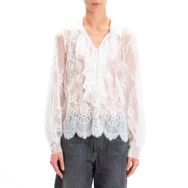 Tensione in-Blusa in pizzo con rouches - bianco