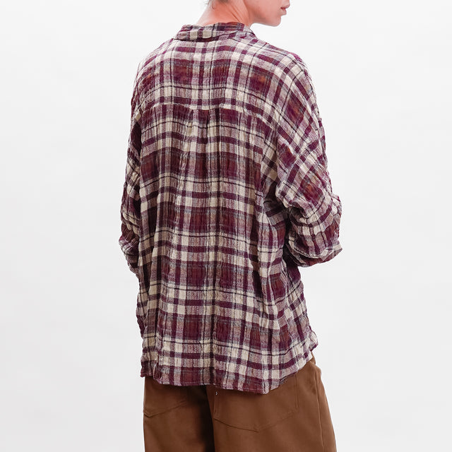 Tension in- Stretch fabric check shirt - sand/burgundy