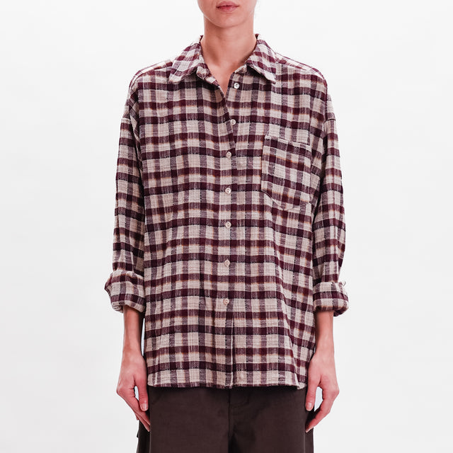 Tension in-Check shirt with pocket - sand/bordeaux