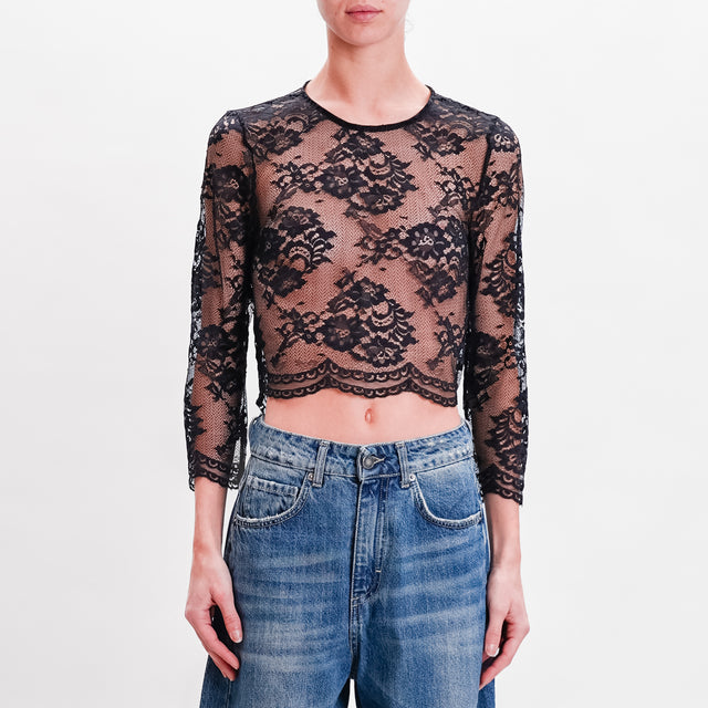 Tensione in-Blusa crop in pizzo - nero