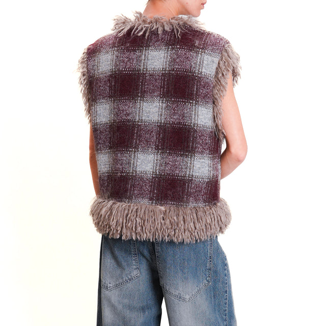 Tensione in-Gilet check interno ecomongolia - bordeaux/perla/taupe