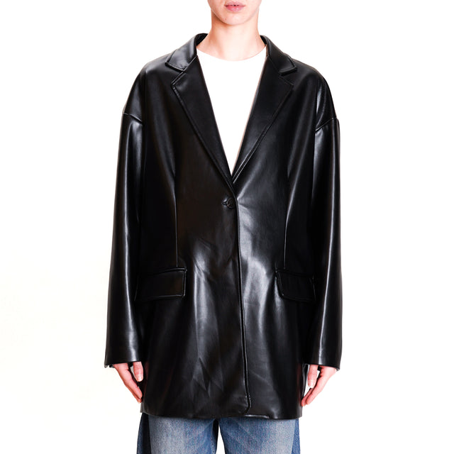 Tension in-Leather Jacket Back Slit - Black