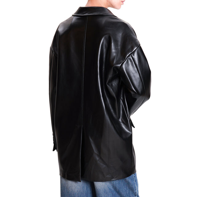 Tension in-Leather Jacket Back Slit - Black