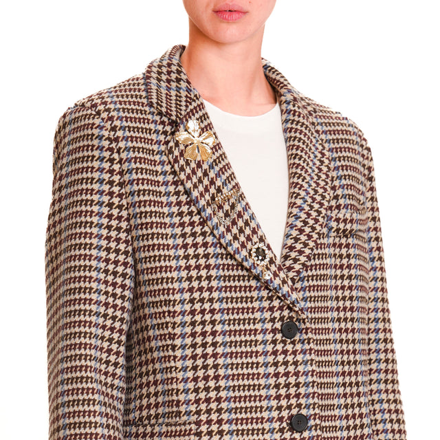 Tension in-2/4 Pied de Poule Jacket with Pins - Beige/Dark Brown/Light Blue