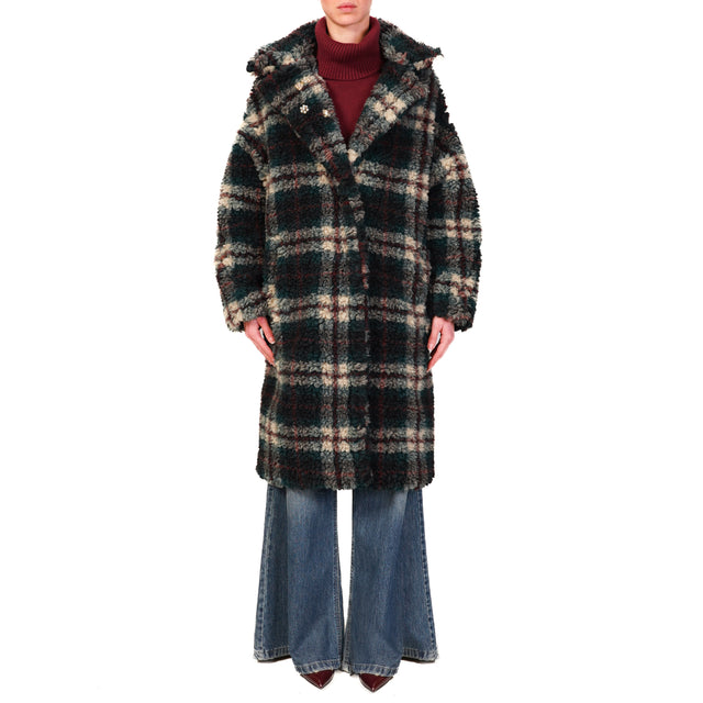 Tensione in-Cappotto teddy check con spille misto - petrolio/vino