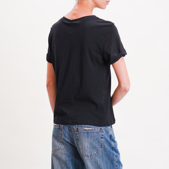 Tensione in-T-shirt cotone elasticizzata - nero