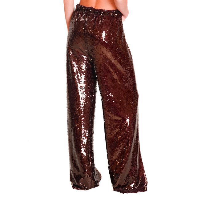 Tension in-sequined trousers with drawstring - Bordeaux