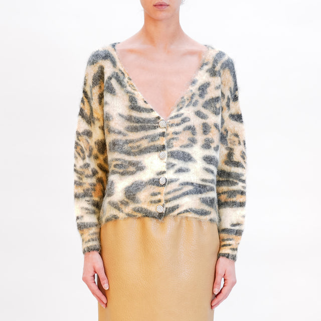 Tension in-Cardigan mohair animalier fantasy - butter