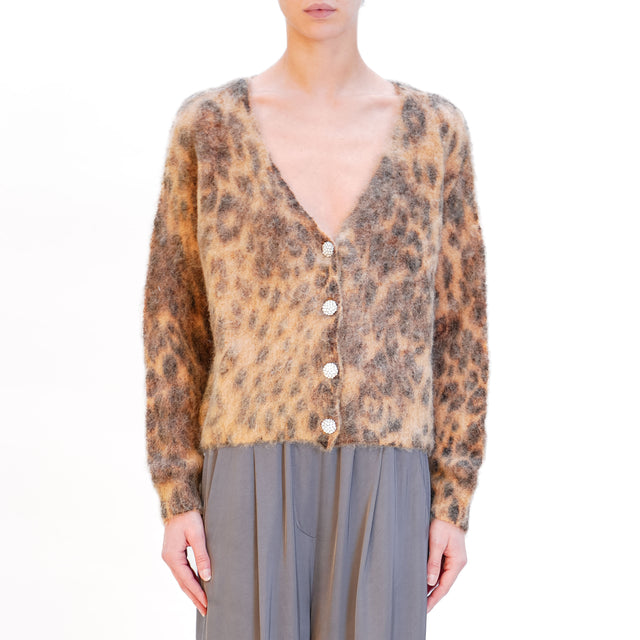 Tensione in-Cardigan mohair fantasia animalier - sughero