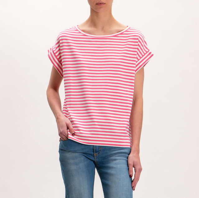 Vicolo- T-shirt scatola a righe - bianco/rosa