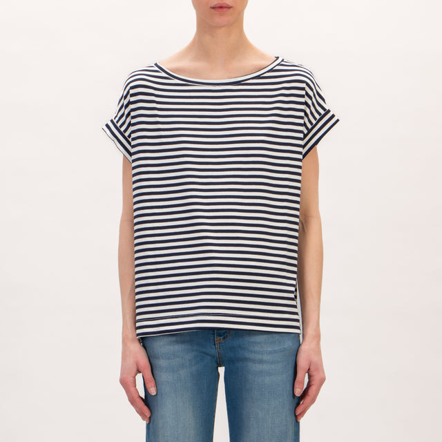 Vicolo- T-shirt scatola a righe - bianco/blu