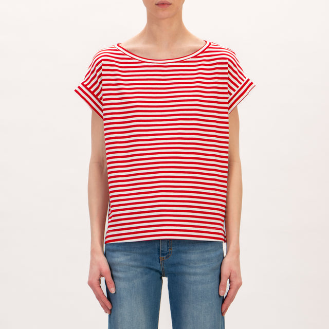 Vicolo-T-shirt scatola a righe - bianco/rosso