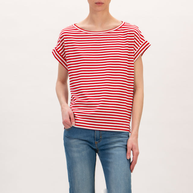 Vicolo-T-shirt scatola a righe - bianco/rosso