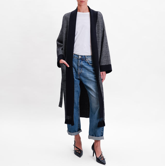 Vicolo-Coat in herringbone knit - black/grey