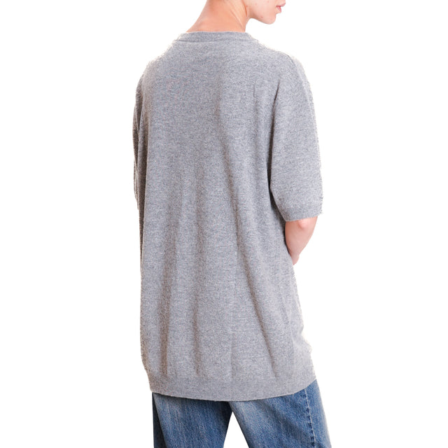 Vicolo-Cashmere Blend Half Sleeve Sweater - Grey