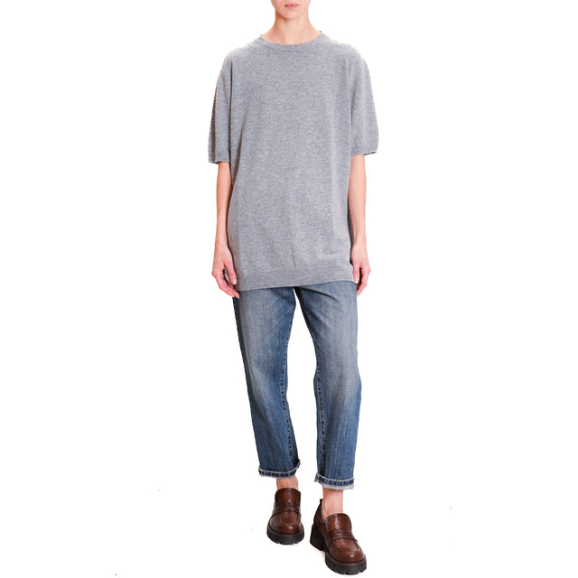 Vicolo-Cashmere Blend Half Sleeve Sweater - Grey