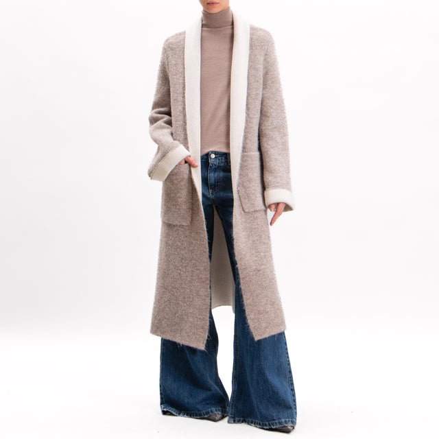 Vicolo-Coat knitted wool blend side slits - dove grey/butter