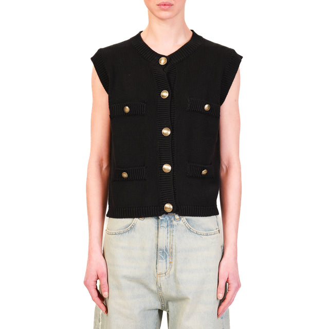 Vicolo-Gilet in maglia bottoni oro - nero