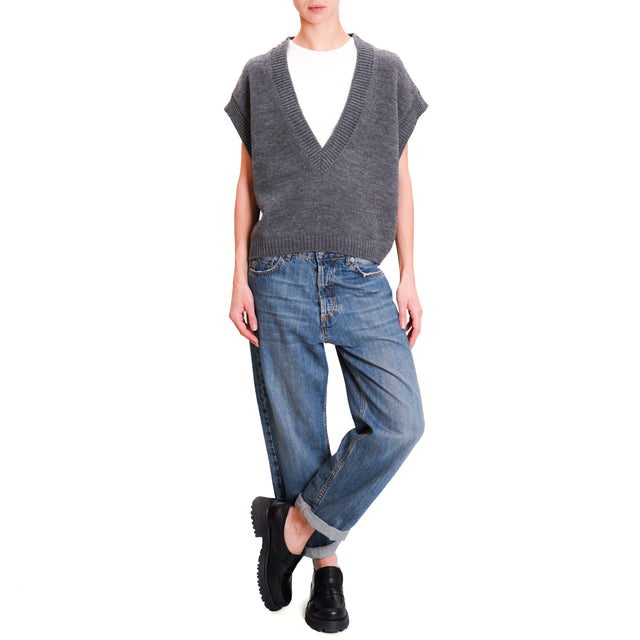 Vicolo-V-Neck Sleeveless Shirt - Anthracite