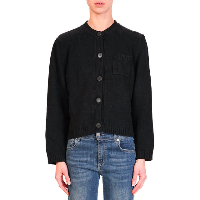 Vicolo-Cardigan con taschino misto cashmere - nero