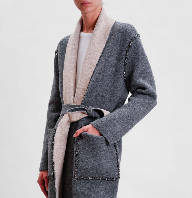 Vicolo-Coat in knitted stone detail - grey/beige