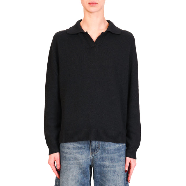 Vicolo-Maglia collo polo misto cashmere - nero