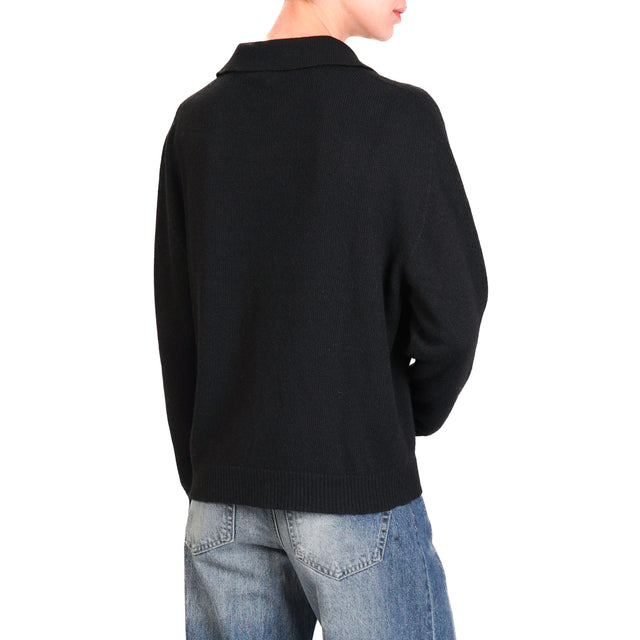 Vicolo-Maglia collo polo misto cashmere - nero