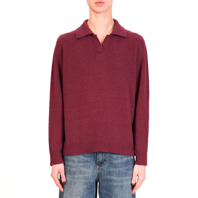 Vicolo-Maglia collo polo misto cashmere - Bordeaux