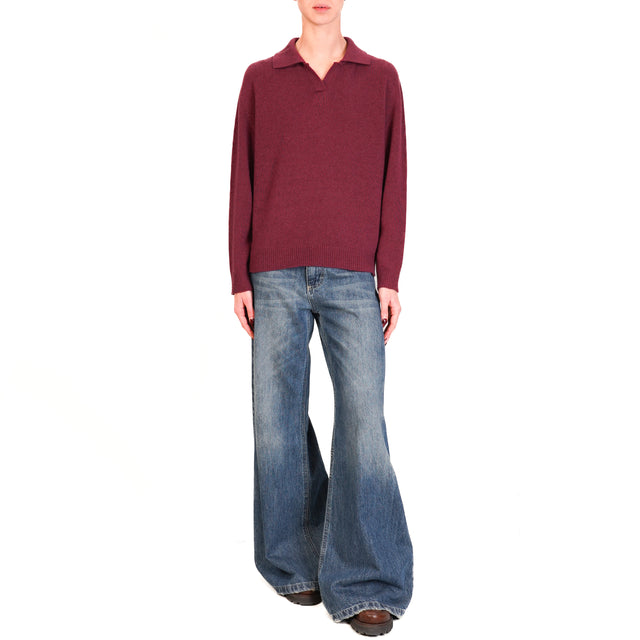 Vicolo-Maglia collo polo misto cashmere - Bordeaux