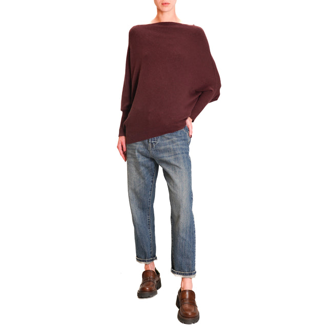 Vicolo-Asymmetrical Angora Blend Sweater - Wine