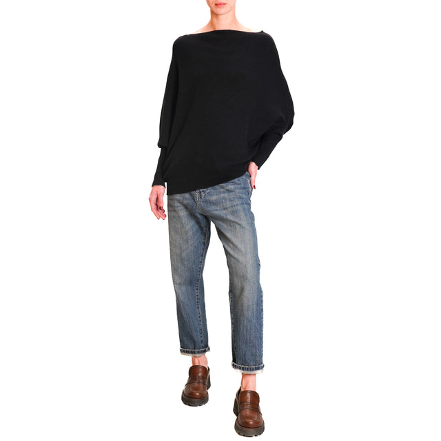 Vicolo-Asymmetrical Angora Blend Sweater - Black