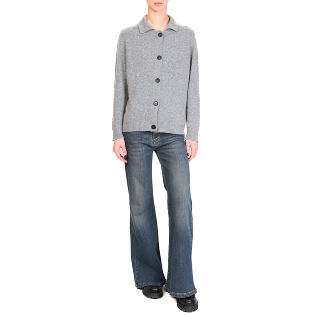 Vicolo-Cardigan collo polo misto cashmere - grigio