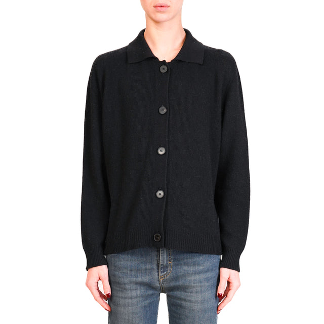 Vicolo-Cardigan collo polo misto cashmere - nero