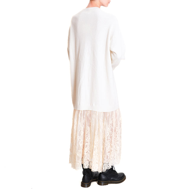 Vicolo-Dress in double fabric knit with lace - milk/sand