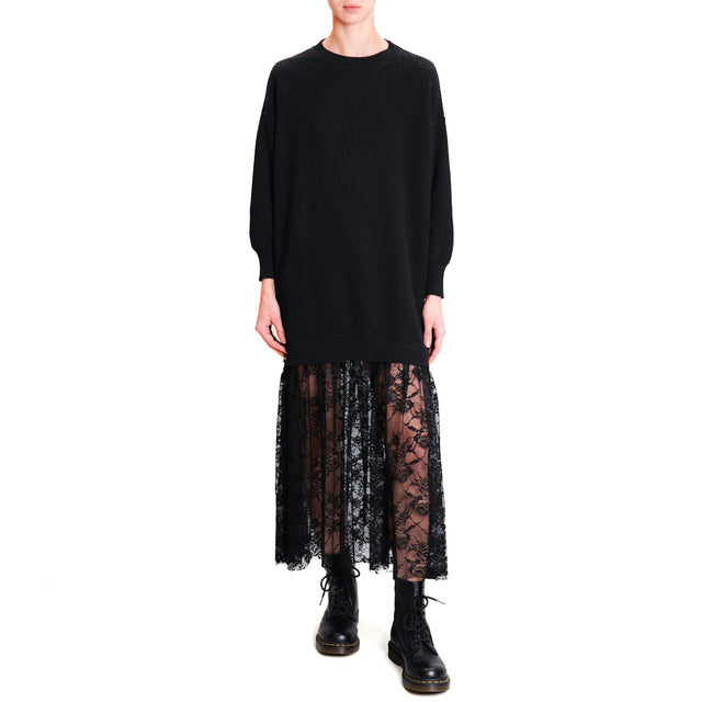 Vicolo-Dress in double knitted fabric with lace - black/black