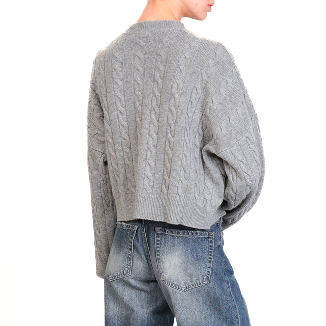 Vicolo-Maglia treccia girocollo misto cashmere - grigio