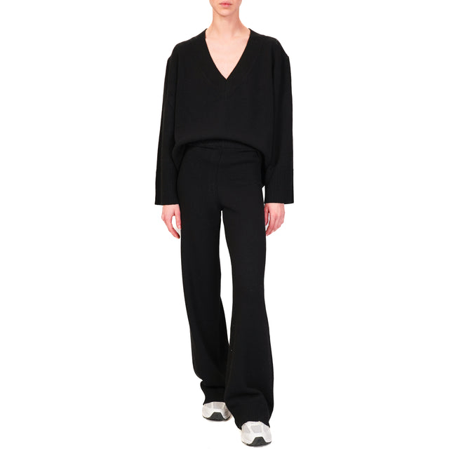 Vicolo-Pantalone in maglia misto cashmere - nero